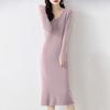 Women's Sweater Dress Fall Long Sleeve V Neck Ribbed Knit Split Long Dress Casual