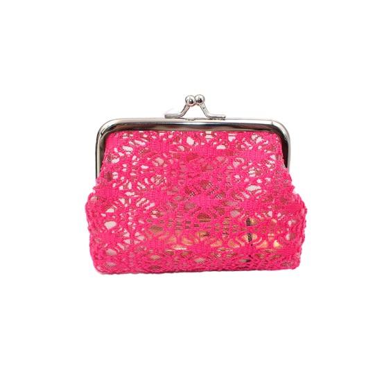 Women Lace Coin Purse, Mesh Small Change Purse, Kiss Lock Closure Pouch for Coins Cash Cards Lipstick