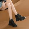 Мода 2024 года, новые весенние и осенние модные женские сапоги на толстом каблуке, с круглым носком, однотонные, на среднем каблуке, короткие женские сапоги на молнии