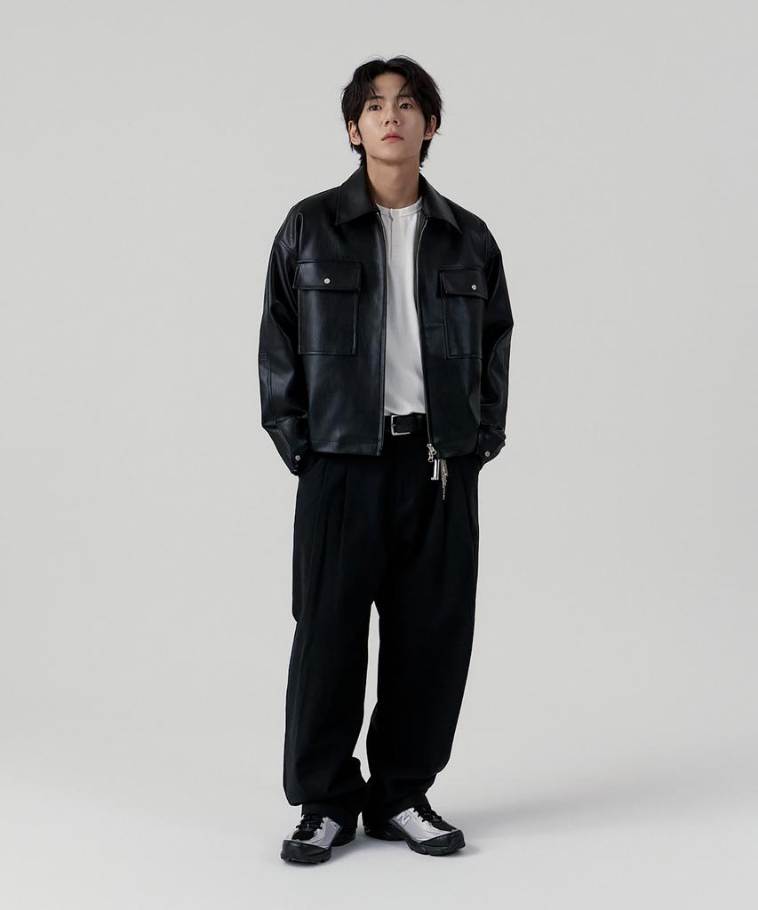 GNOK Trucker Crop Leather Jacket [Black]