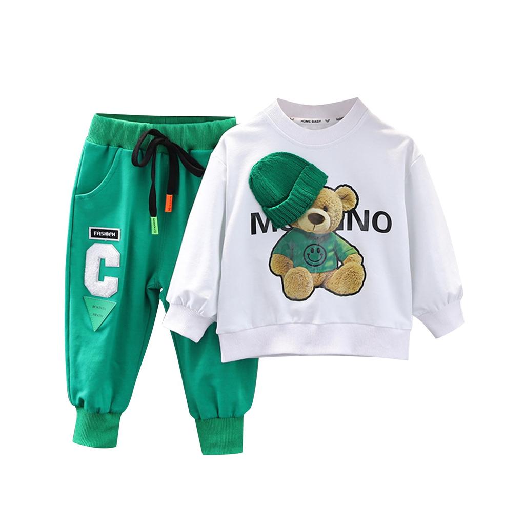 Комплект для мальчиков, младенцев и детей младшего возраста, утолщенная толстовка с капюшоном, комплект с длинными рукавами, комплект из двух предметов