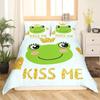 Комплект пододеяльников с изображением лягушки, милый мультяшный узор лягушки Kawaii, размер King Queen, полиэстер, чехол с наволочкой для детей и девочек