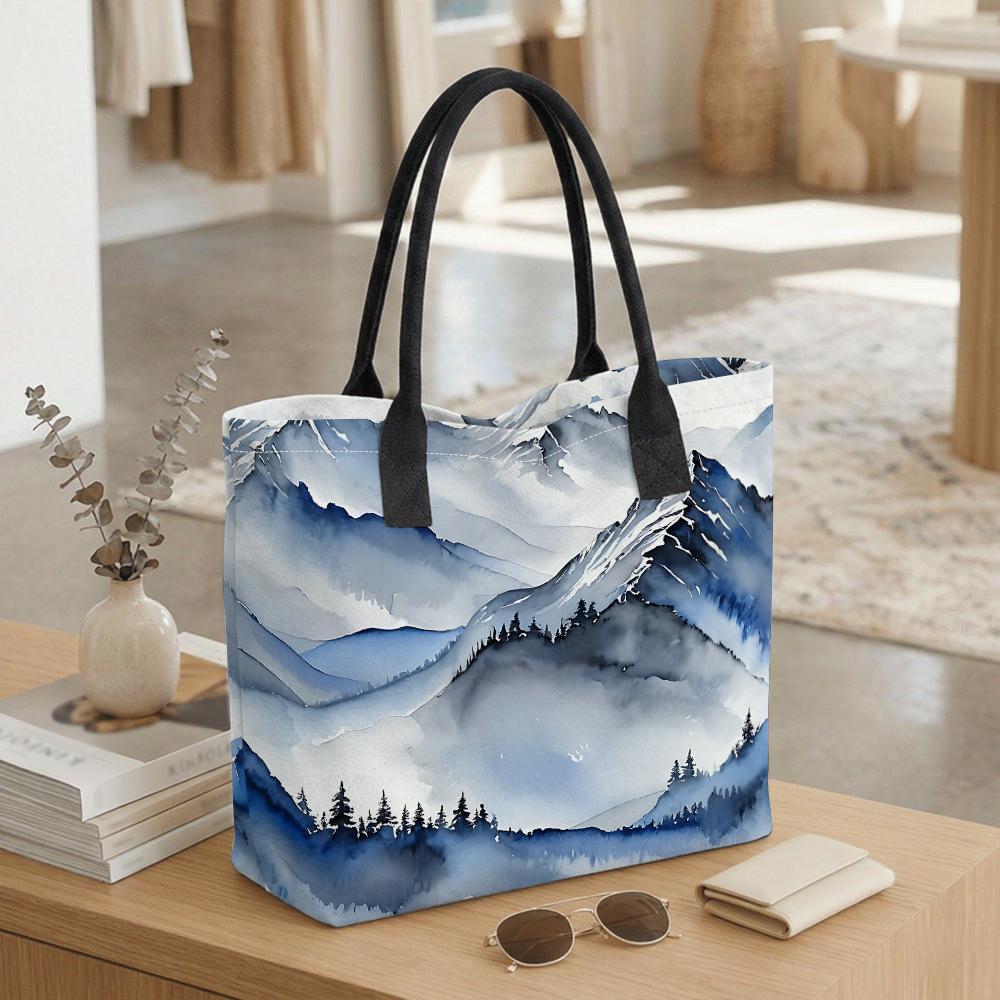  Watercolor Mountain Large Shoulder Tote Bag Casual Outdoor Daily Travel Handbag