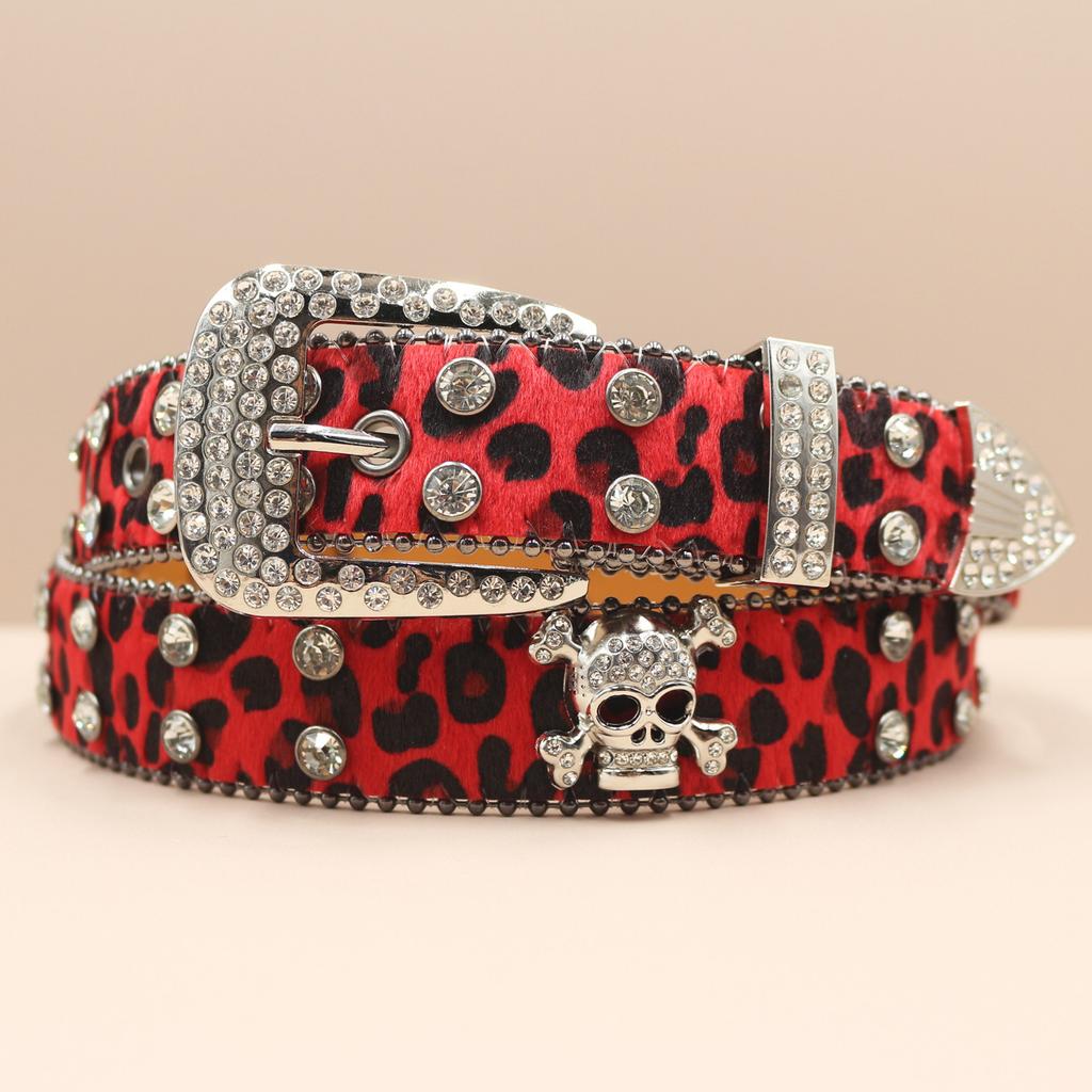Cross Belt Leopard Print Western Rhinestone Belt Personalized Denim Woman Rivet Jeans Belt