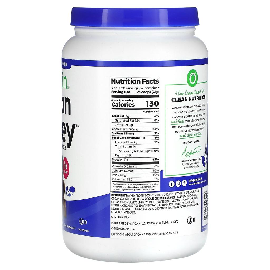 Orgain, Grass-fed Whey Protein Powder, Creamy Chocolate Fudge, 1.82 lbs (828 g)