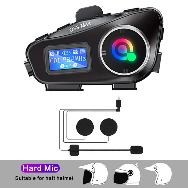 Q58-Max Мотоциклетный интерком-гарнитура для шлема BT5.3 500M Intercomunicador Moto FM-радио Music Share Наушники с ЖК-дисплеем для 2 гонщиков 2024 Новинка