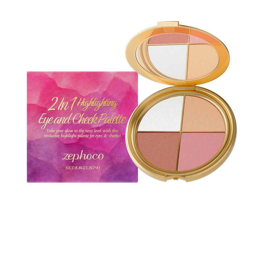 zephoco Highlighter Eyeshadow Blush Palette - Daily Portable Natural Makeup, Multi-Use Eye & Cheek Makeup Palette