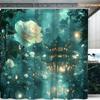 1pc Enchanting Nighttime Floral Shower Curtain with Hooks - Elegant Retro Digital Print, Machine Washable Polyester,