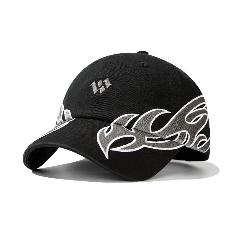 Street Trendy Brand Big Head Circumference Baseball Cap Contrasting Color Flame Splicing Washed Embroidery Hip Hop Sunshade Cap