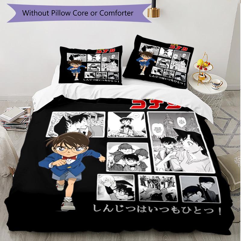 3pcs Duvet Cover Set (1*Duvet Cover + 2*Pillowcase, Without Core), Detective Conan Print Soft All‑Season Bedding Set, Home Bedroom Decor Gift