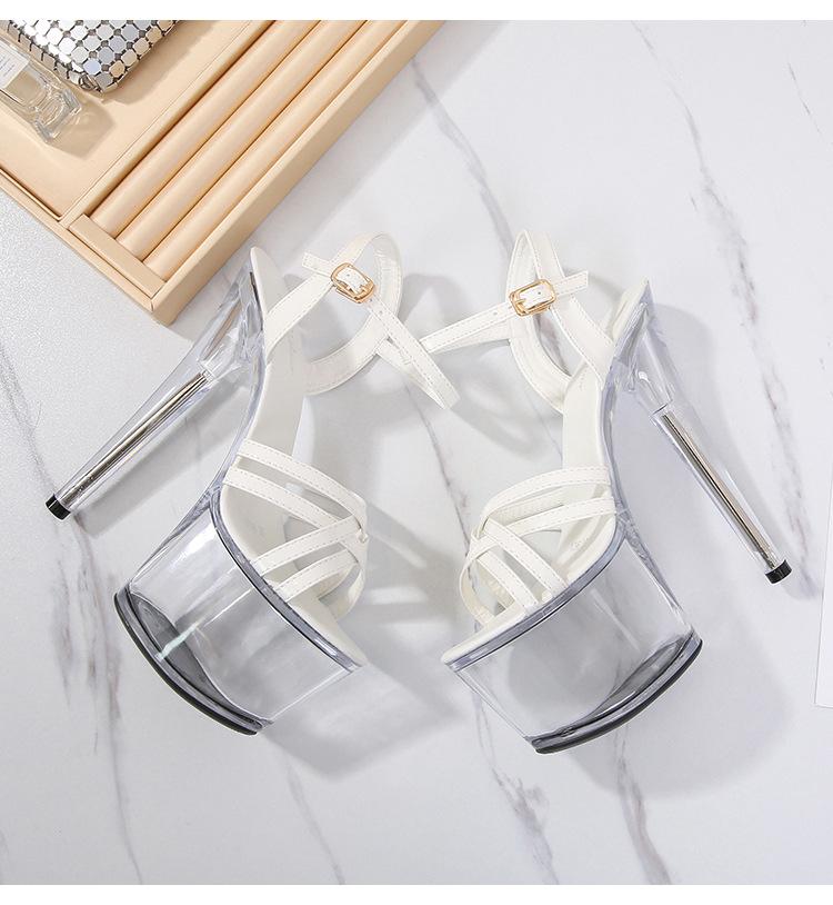 Сандалии на высоком каблуке, модельная женская обувь, пикантные непромокаемые женские сандалии с кристаллами, серия 181, каблук 17 см, платформа 7 см, LFD