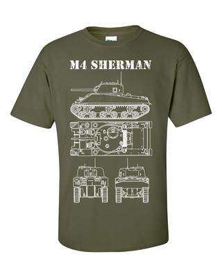 Унисекс рубашка Хлопок Оверсайз Большой Размер M4 Sherman Tank Футболка Технический рисунок M4A4 Вторая Мировая Война Американская Армия Рубашка
