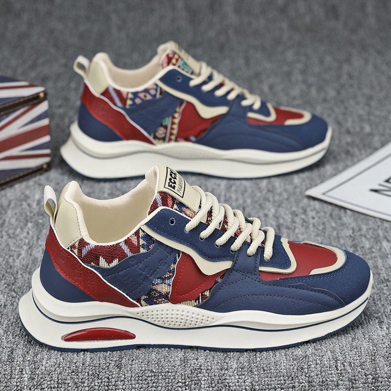 Fashion Popular Man's Pu Leather Sneakers Spring Autumn Lace-up Fabric Platform Casual Shoes Loafers Fashion Breathable Vulcanized Shoes