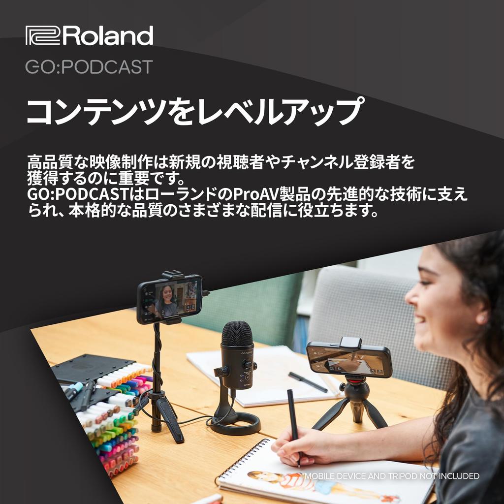 Roland USB-конденсаторный микрофон для Android с переключаемой направленностью для контента и включает приложение для улучшения вашего стриминга GOPODCAST iPhone,