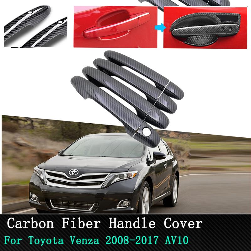 Car exterior Accessories Chrome Carbon Fiber Door Handle Cover Stickers for Toyota Venza AV10 10 2008 2009 2010 2011 2012~2017