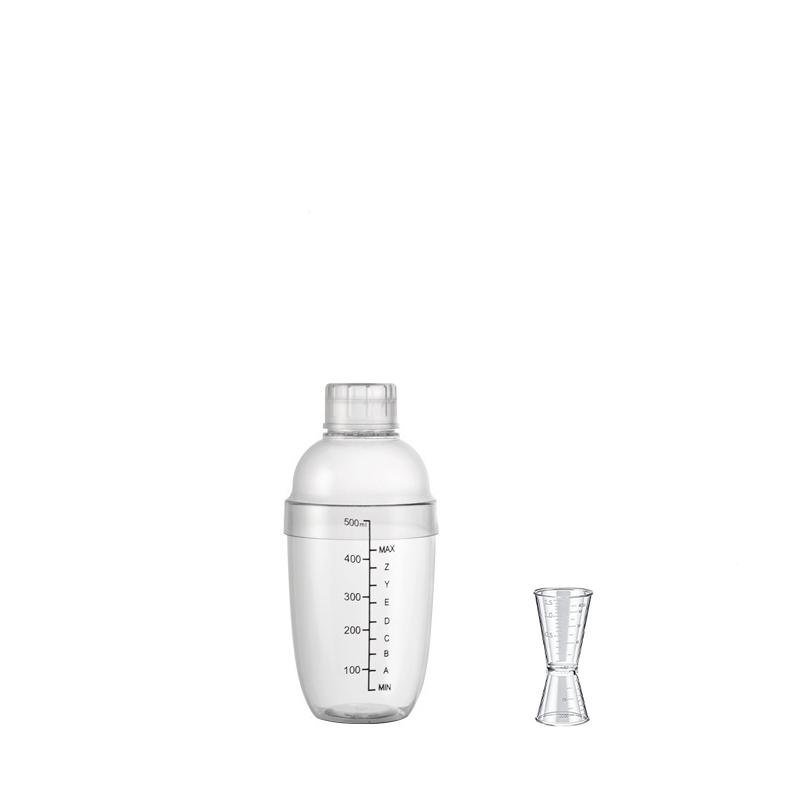 LMETJMA Plastic Cocktail Shaker Set Drink Mixer with Marker Clear Drink Shaker and Measuring Jigger Set Ounce Cup JT25