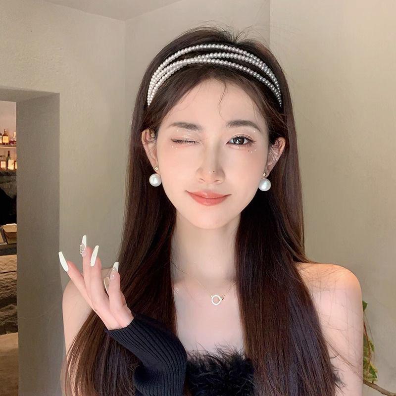 "2024 Французская романтическая повязка на голову с жемчугом: Супер Фея, топ с высоким черепом, стиль интернет-знаменитости, головной убор-шпилька для мытья лица