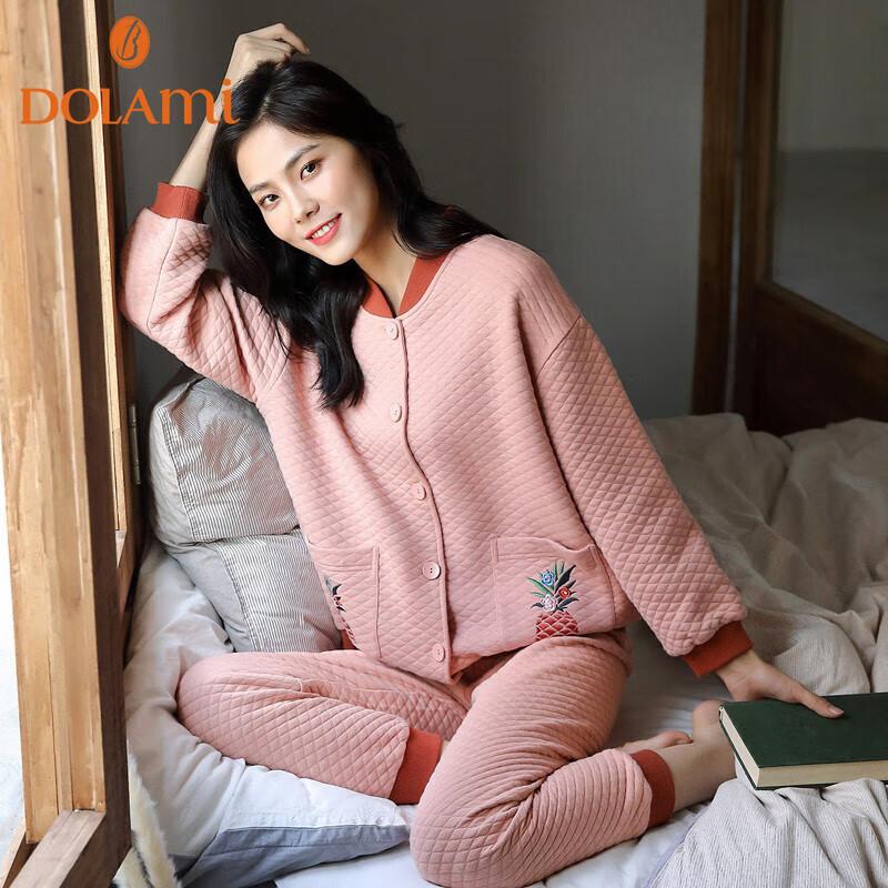 DOAMI Pajamas, Autumn And Winter Thin Quited Air Cotton ong Seeves, Wearabe Outside, Pure Cotton adies' oungewear Set, Size