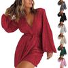 Women Sexy V-Neck Sequin Long Sleeve Romper Shorts Holiday Party Glitter Costume