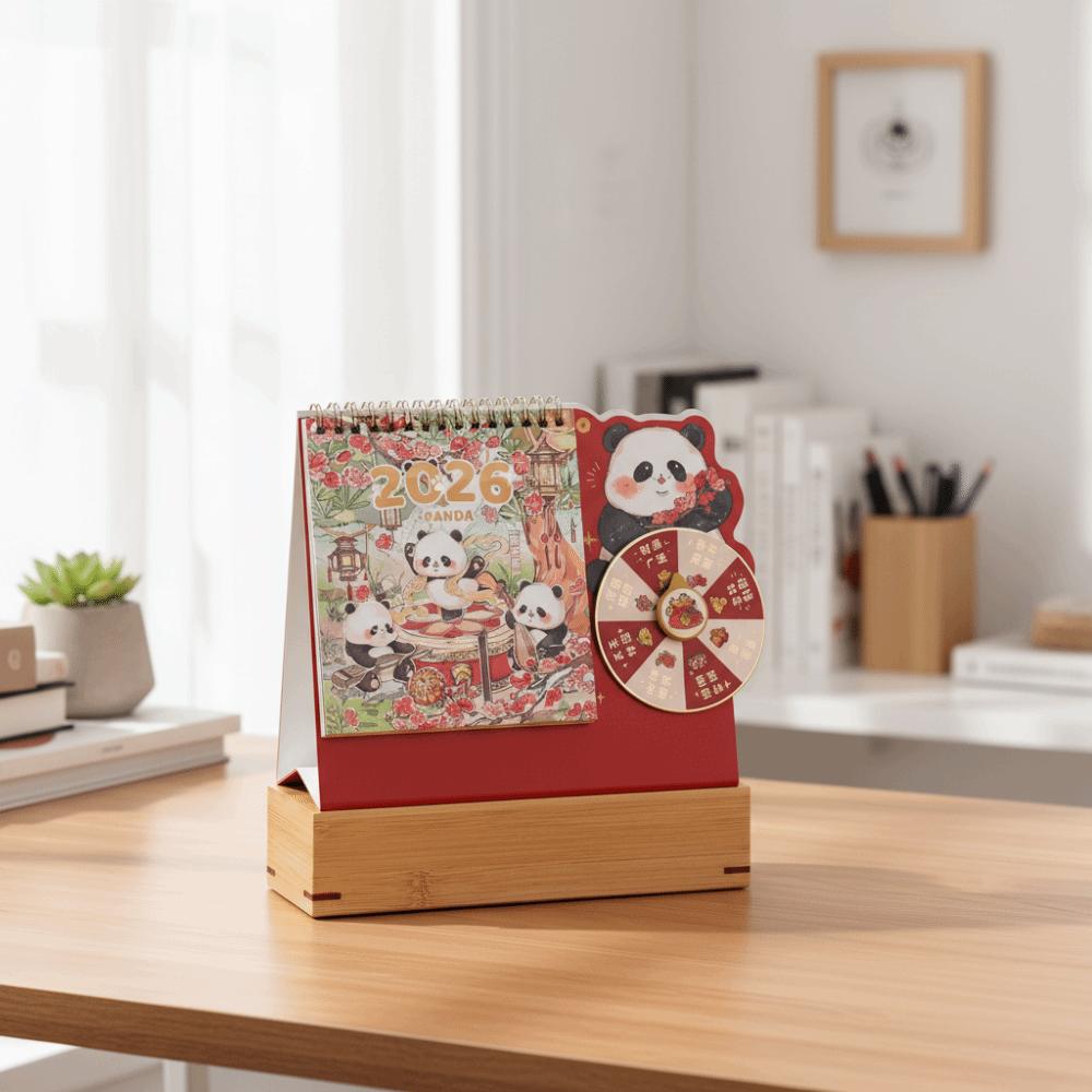 Double Coil Rotary Table Calendar Cartoon Panda Flip Calendar Chinese Style Planner Calendar Home