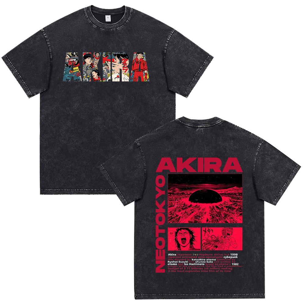 Akira Anime Tshirt Men Vintage Washed Black Oversized Streetwear Cotton Short Sleeve Graphic Tees Unisex Tops