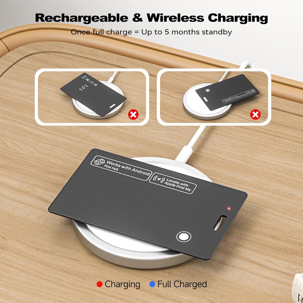 Wireless Charging Tracking Location Wallet Tracker Card Waterproof GPS Locator Work with IOS Google Find My Bluetooth Tracker 5