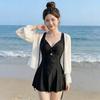 1011 New Swimsuit Women's One-piece Skirt Long-sleeved Sunscreen Advanced Sense Conservative Belly and Thin Hot Spring Vacation Swimsuit