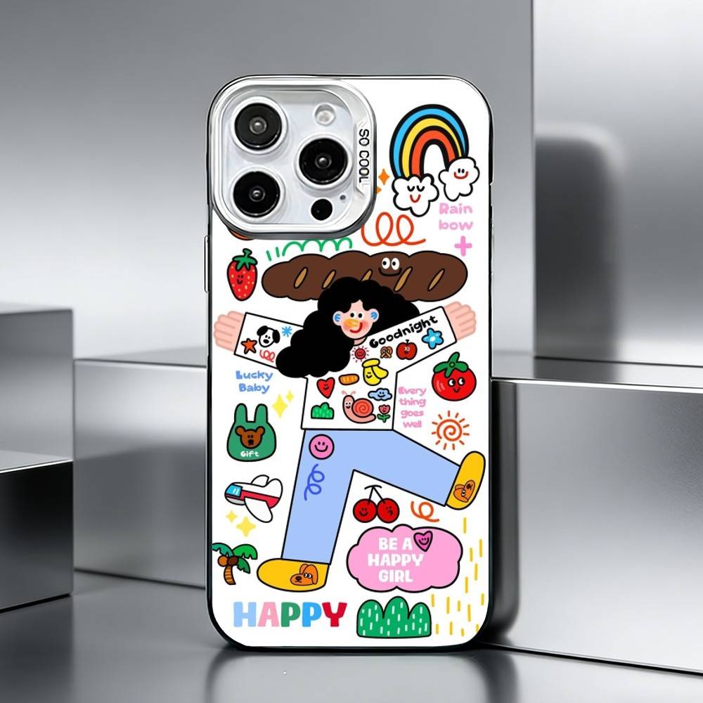 Ins Korean funny and happy girl    Phone Case For iPhone 17,16,15,14,13,12,11 Plus,Pro Max,XS,Colored silver phone case