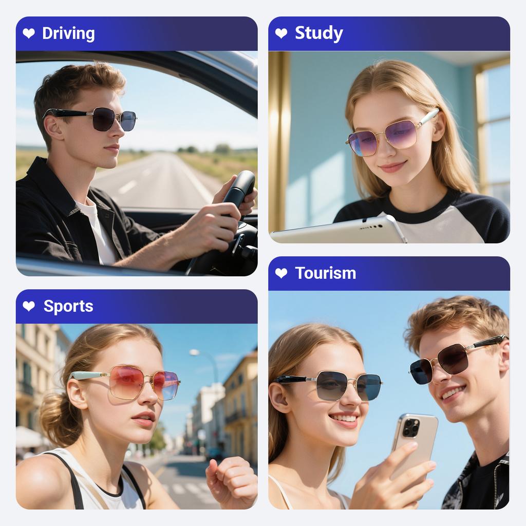 AI Intelnt Translation Glasses 100+ Online Language Bluetooth Call Earphones Smart Glasses Men Women Anti-UV Sunglasses