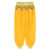 Belly Dance Bloomers for Women Halloween Carnival Costume Chiffon Tassel Beads Metallic Ruched Waist Side Split Pants