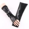 Nightclub Extended Women's Leather Gloves Fashionable Fur Matching Design Dance Performance Leather Leather Gloves