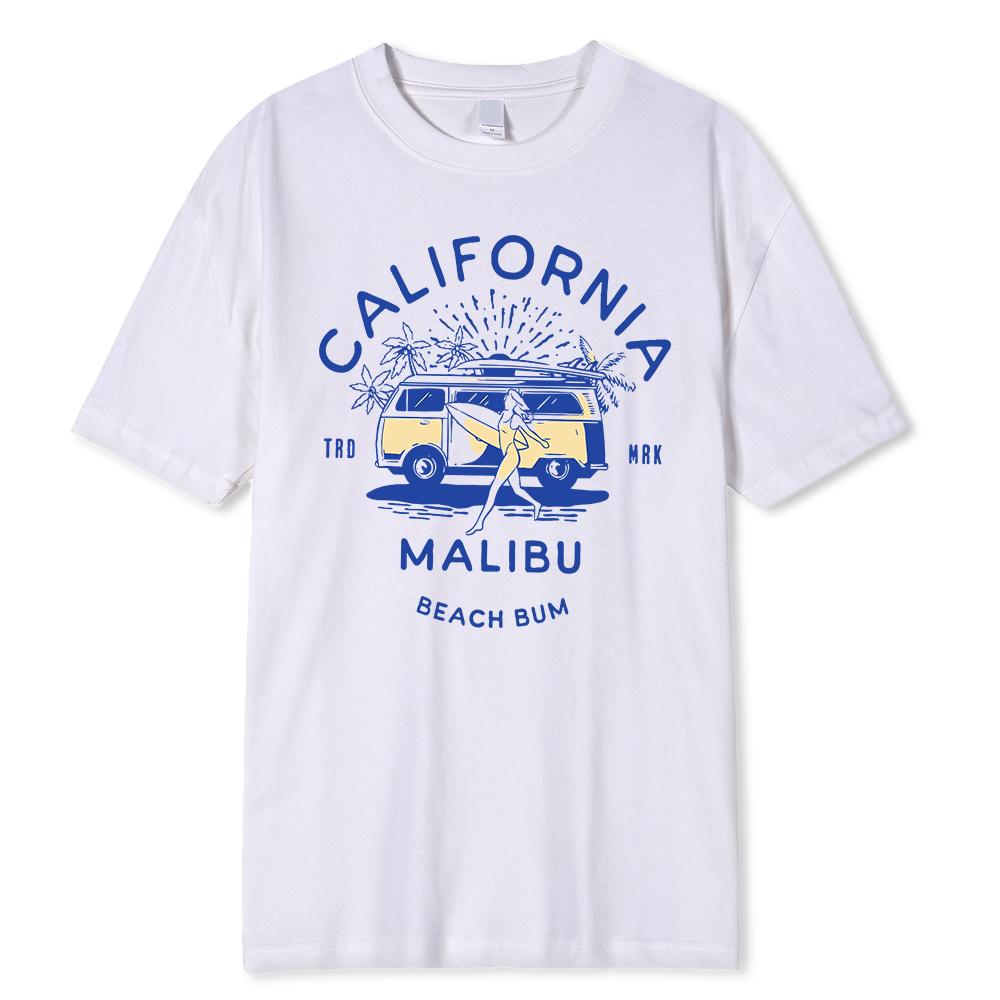 California Malibu Beach Bum Prints Printing Clothes Men Oversize T Shirt Summer Comfortable Casual T-Shirt Cotton Tee Shirt
