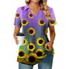 Женская плиссированная футболка с V-образным вырезом и короткими рукавами с принтом подсолнухов, повседневная деловая рубашка