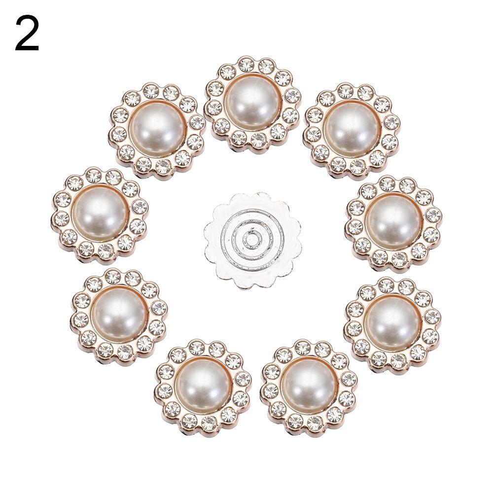 10PCS Pearl Flower Rhinestone Buttons Sparkling Crystal Headwear Accessories Hairpins Decoration Clothes Sewing Tools
