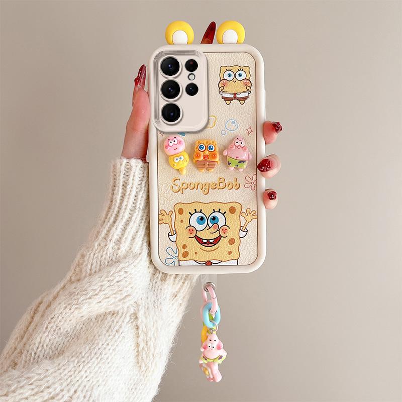 KEYSION Милый чехол с 3D-мультяшным изображением уха для Samsung S25 Ultra 5G с браслетом, силиконовый противоударный чехол для телефона Galaxy S24 S23 Ultra
