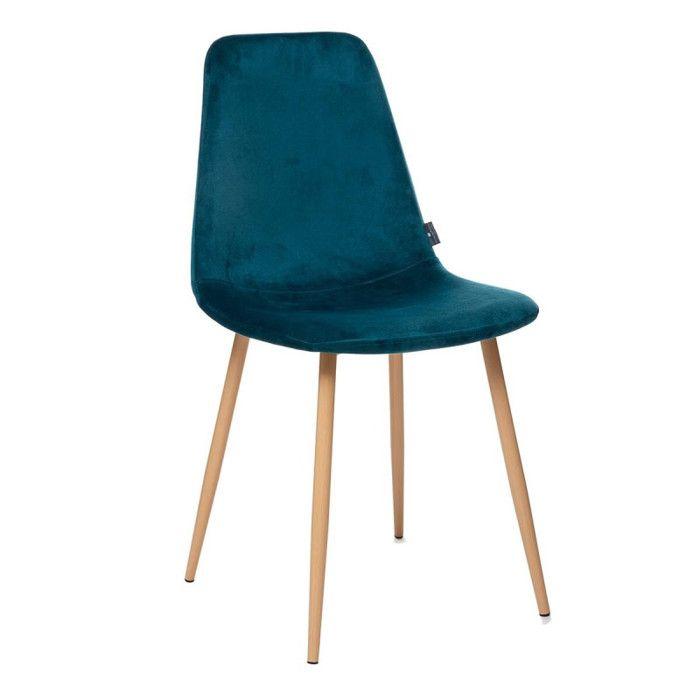 Lot de 2 chaises style Vintage "Marylin" pieds métal imitation hêtre Atmosphera - Bleu denim