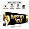 Happy New Year Banner 78.7 x 17.7 Inch Gold and Silver Balloons Sparkling Confetti Design for Holiday Party Decoration Indoor Outdoor Wall Fence or