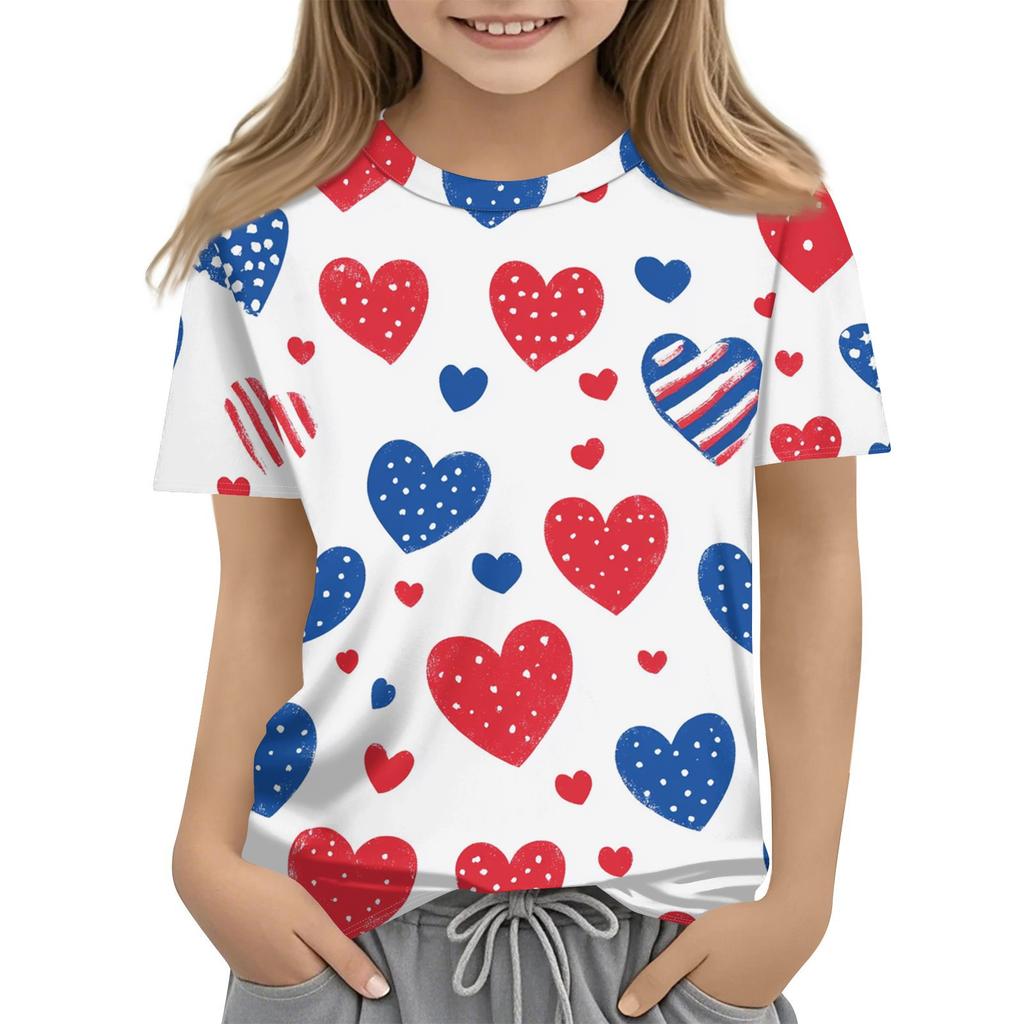 Детская модная повседневная футболка с коротким рукавом и принтом «День независимости» с круглым вырезом