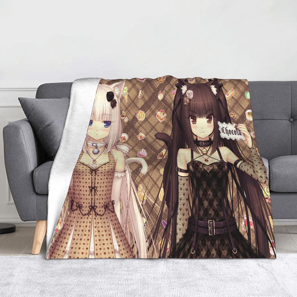 Nekopara Coconut Cinnamon Azuki Flannel Blanket Anime Chocola Vanilla Sexy Gir Vintage Throw Blankets for Home 150*125cm Quilt
