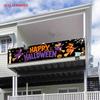 Halloween Fence Banner Witch Riding Broomstick Pumpkin Candle Outdoor Yard Decor