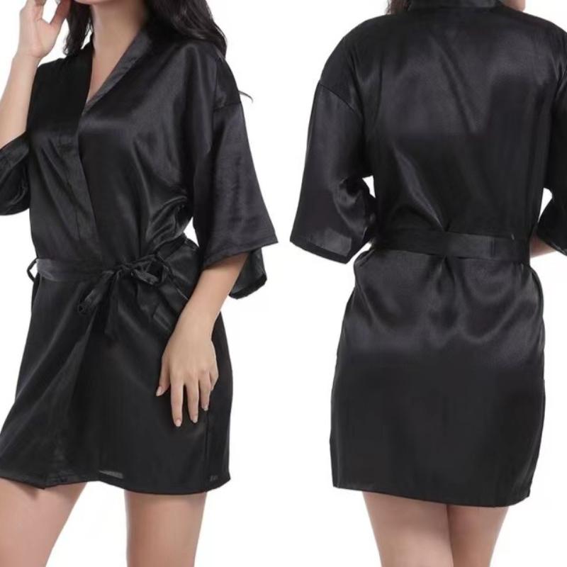 New Silk Kimono Robe Bathrobe Women Silk Bridesmaid Robes Sexy Navy Blue Robes Satin Robe Ladies Dressing Gowns