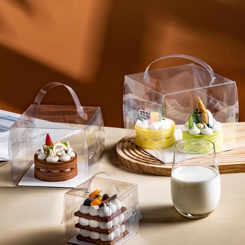 10 комплектов маленькой коробки для торта, 2 дюйма, 3 дюйма, прозрачные квадратные портативные коробки для десертов, герметичная и видимая портативная упаковка для торта ко дню рождения