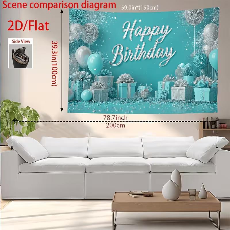 2D Teal and Silver Balloon Backdrop for Kids and Adult Birthdays Photography Background