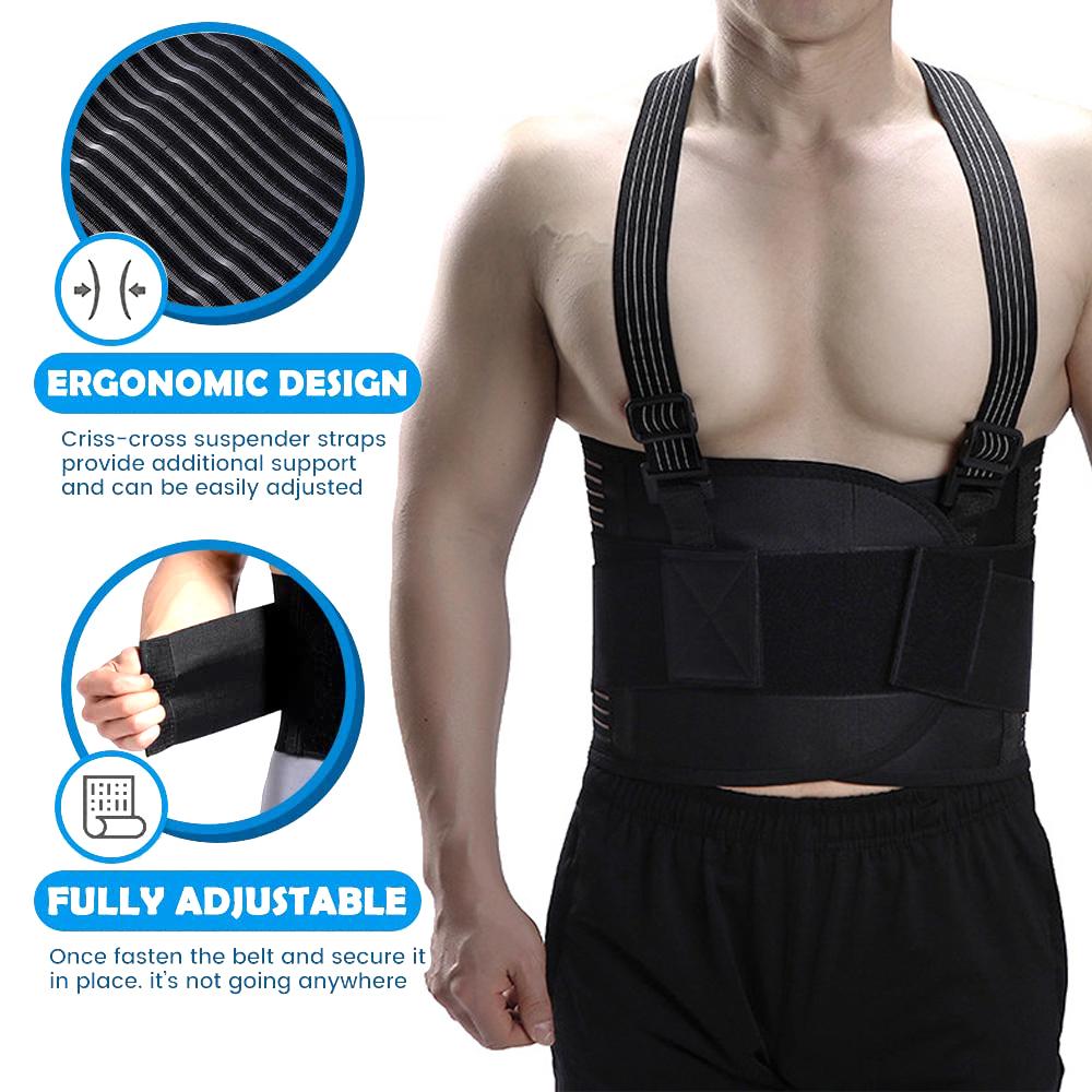 Задний бандаж для мужчин и женщин, поддерживающий пояс для нижней части спины со съемными подтяжками, регулируемый задний ремень для тренировок, облегчение боли в спине