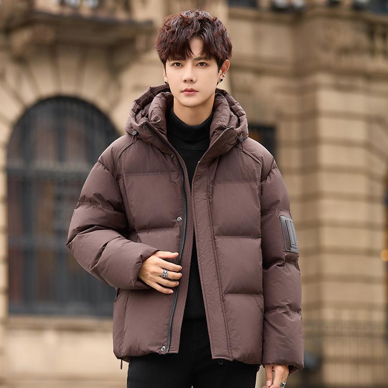 Short Hooded Down Jacket Men's Bread Jacket Teen Casual White Duck Down Thickened Warm