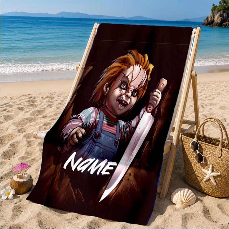 Custom Name Chucky's Bloody Tale Beach Towel Microfiber Beach Towel, Lightweight and Quick-Dry, for Summer Travel, Swimming Pool Gift