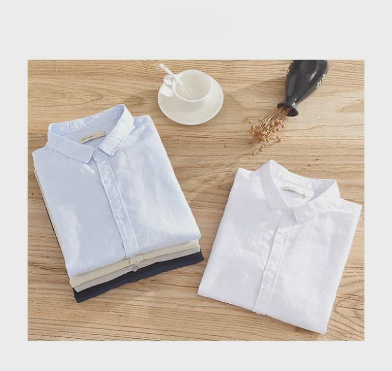 Мужская льняная рубашка темно-синего цвета с короткими рукавами — воротник-стойка, свободный крой, дышащая, универсальная, в японском ретро-стиле, повседневная.