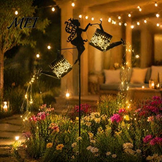 Unique Metal Watering Can Solar Lantern, Fairy Garden Light, Outdoor Waterproof Landscape Lighting Stake Light for Lawn Yard Pathway Decoration Patio