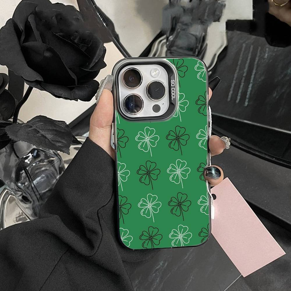 Чехол для телефона «Счастливый четырехлистник» для iPhone 17,16,15,14,13,12, Pro MAX Черный Матовый Ударопрочный Чехол