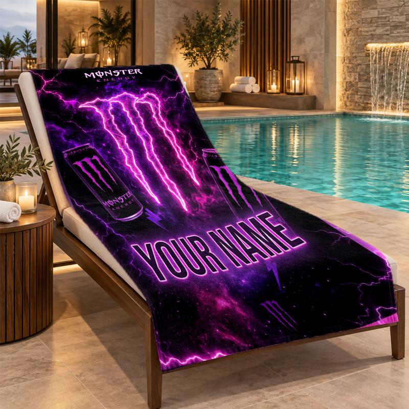 Custom Name Monster Energy Beach Towel Personalized Text Soft Towel Swimming Travel Bath Gift